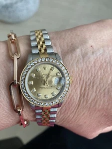Rolex Datejust Champagne Women's Watch - 69173-aftermarket diamond bezel - Picture 1 of 12