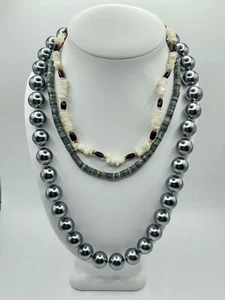 Vintage Necklaces-Blue Coral Genuine, Silver Tone Finish Ball Puka Shell 15"-22" - Picture 1 of 6