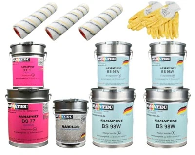 SAMATEC Betonbeschichtung Set Premium 3x5kg/25m² BS98W Epoxid incl. Grundierung BS77