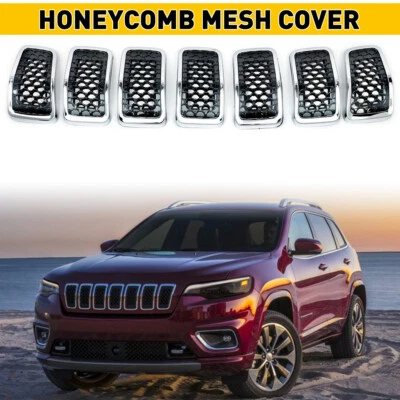 Parrilla de parachoques cromada y negra para Jeep Cherokee 2019/2020/2021/2022 7 × Foto 1 de 4