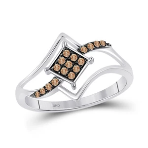 10K White Gold Round Brown Diamond Square Cluster Ring 1/6 - Picture 1 of 2