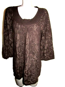 J JILL,  Brown/Tan Open Knit Sweater, Size Medium, Acrylic/Wool/Nylon/Alpaca VGC - Picture 1 of 9