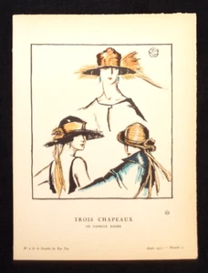 Französisch 1921 Bon Ton Du La Gazette Pochoir Druck Pierre Woodruff Trois Chapeaux - Bild 1 von 6