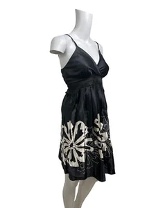 WOMENS Satin Slip Dress Size XS 6-8 Black Handmade Ruffle Back NEW EU34 - Picture 1 of 9