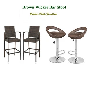 Wicker Bar Stool Chair Outdoor Backyard Rattan Chair Patio Furniture Chair Brown - Picture 1 of 39