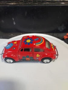 VOLKSWAGON CLASSICAL BEETLE BUG 1967/FLOWERS RED DIECAST SCALE 1/32 KINSMART F4 - Picture 1 of 16