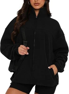 BTFBM Women's Zip Up Fleece Jackets Stand Collar 2024 Fall Winter Outerwear Casu - Picture 1 of 7