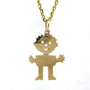 "Happy Boy" Pendant w Removable 18" Italian 1.7mm Cable Chain, All 14K Gold 7.6g - Picture 1 of 16