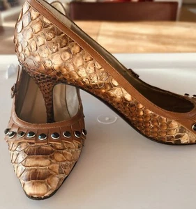 DESIGNER SCHLANGENLEDER HEELS MIT KARMEL LEDER SCHNALLENBESATZ FRANSEN & EDELSTEINEN S7 - Bild 1 von 12