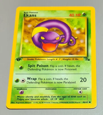 Ekans # 46/62 1.Edition Common aus Fossil 2000 Pokemon EN Near Mint Vintage - Bild 1 von 3