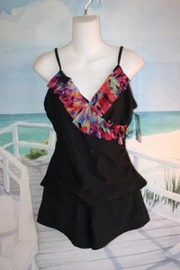 14 COLORFUL FUN CROSS RUFFLES TRENDY TANKINI TOP SWIM SHORTS SIMPLY SWIM - Picture 1 of 1