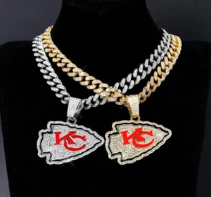 COLLAR GEMA Kansas City Chiefs Oro/Plata Bling Hip Hop Colgante y Cadena 24" - Imagen 1 de 16