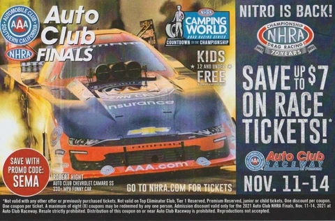2021 Robert Hight Auto Club Finals Chevy Camaro FC Pomona NHRA Ticket Handout Cover