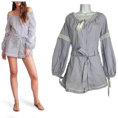 Mameluco Haute Hippie Azul Marino/Blanco Rayas Hombro Descubierto Talla 4 (Pequeño) Nuevo Foto 1 de 4