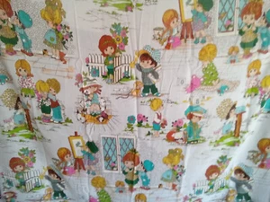 Vintage Kleinfab Fabric Big Eye Children Kids Boys Girls 3 Yds USA Novelty 1960s - Picture 1 of 6