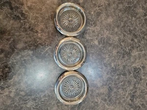 Set of 3 Vintage Silver plate tone & Glass Coasters 4" in Diameter hong Kong - Picture 1 of 8