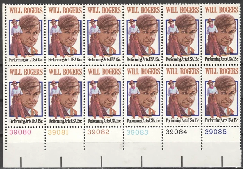 US Scott #1801, "Will Rogers" Plate block of 12, MNH - Image 1 of 1