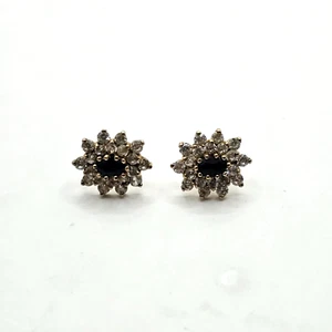 9ct Yellow Gold Black Sapphire Stud Earrings Butterfly Push Backs - Picture 1 of 9