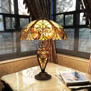 24" Stained Glass Table Desk Lamp Tiffany Style 3 Light Double Lit Victorian - Picture 1 of 8