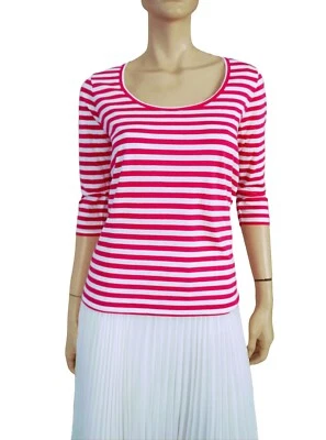 NICOLE FARHI Sz M ярко розовый в полоску хлопок Джерси декольте Топ - Изображение 1 из 3