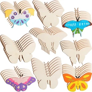 54Pcs 9 patter Butterfly Unfinished Wooden Blank Butterfly Shaped Slices Cutouts - Picture 1 of 7