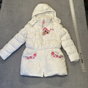 Barbie Jugend XL Puffer Mantel mit Kapuze weiß bestickt neu mit Etikett - Bild 1 von 12