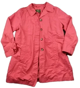 Eddie Bauer Trench Coat Womens XL Coral Pockets Button Up Jacket Long Pink - Picture 1 of 10