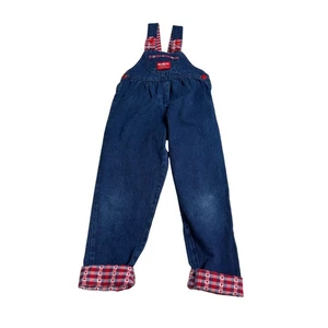 Rare Vintage Oshkosh B'Gosh Overalls Girls Size 4 Red Label USA Plaid Cuffs Bow - Picture 1 of 6