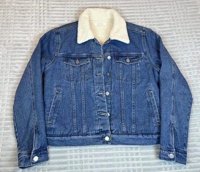Pacsun Sherpa Lined Denim Trucker Jacket Blue Jean Coat Women’s Size Medium Warm - Image 1 of 4
