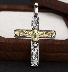 925 sterling silver eagle cross men's women pendant jewerly & STEEL chain S6222 - Picture 1 of 5