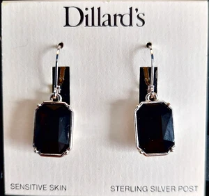 Dillard's Silver Tone Black Dangle Earrings Sterling Posts NWT binJ - Picture 1 of 6