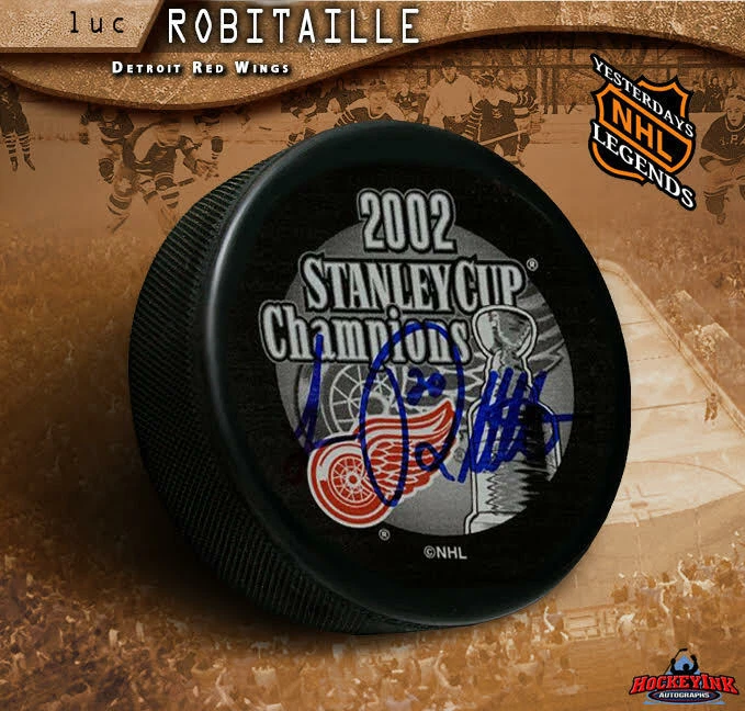 Disco de campeones de la Copa Stanley 2002 autografiado LUC ROBITAILLE - Detroit Red Wings Foto 1 de 2