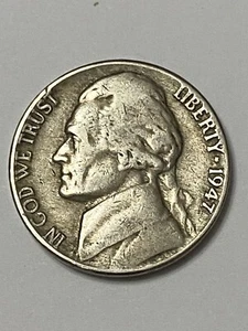 ERROR JEFFERSON NICKEL 1947 PHILADELPHIA M - Picture 1 of 5
