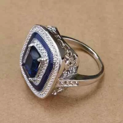 Anillo de plata azul real con piedras y pedrería transparente para hombre y mujer talla 9 Foto 1 de 4