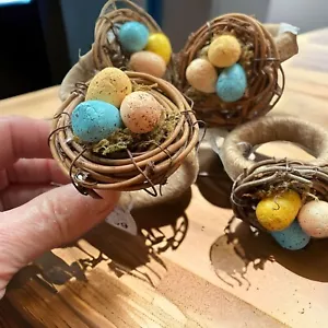 4 Birds Nest Eggs Napkin Rings Rope Natural Style Decor Brown Tan Boho Kirklands - Picture 1 of 6