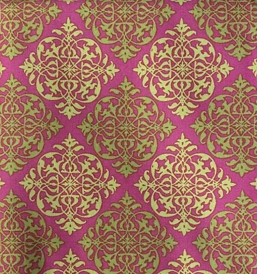 Summer Soirée Paula Prass For Michael Miller Fabric Pink Green Damask- 56” - Image 1 of 3