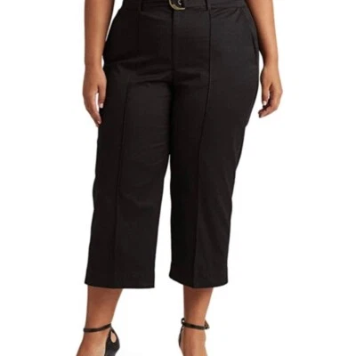 Ralph Lauren Women’s Micro Sanded Twill Belted Wide Leg Pants Black Size 16W NWT - Image 1 of 4