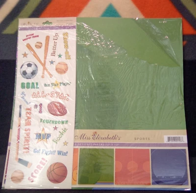 VTG Miss Elizabeth's Scrapbook Paper Sticker Sports Baseball Football Soccer - Image 1 of 4