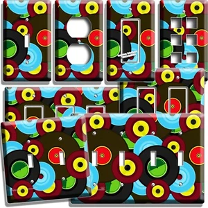 COLORFUL RETRO VINYL RECORDS LIGHT SWITCH OUTLET WALL PLATES VINTAGE MUSIC DECOR - Picture 1 of 34