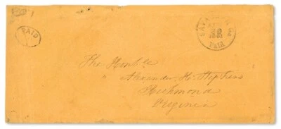 CSA 101XU3 on 1862 cover to CSA VP Alexander Stephens - Image 1 of 2