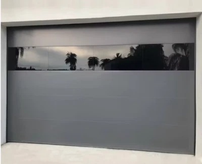 Aluminum Garage Door – Black Sandpaper Finish with Reflective Glass Accent - Image 1 of 2