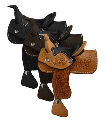 Western Horse Miniature Leather Saddle Adorable Decoration Light, Dark or Black