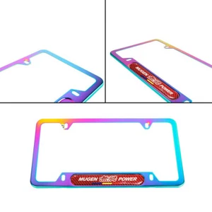 X1 Mugen Neo Chrome Stainless Steel License Plate Frame Carbon Fiber Emblem - Picture 1 of 3