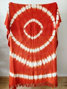 Khadi Handloomed Tie Dye Throw Blanket Shibori Handcrafted Hand Dyed Cotton Wrap - Picture 1 of 1