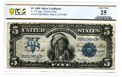 Fr. 273 1899 Silver Certificate Note Vernon / Treat PCGS Very Fine 25 - Image 1 of 2