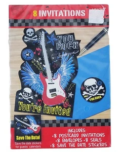 You Rock You’re Invited Invitation Cards Envelops 8 Count Guitar Skull Bones - Picture 1 of 9