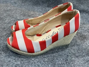Lillybee U Wedge Heels Shoes Pumps Womens Striped Peep Toe Size 6 - Picture 1 of 6