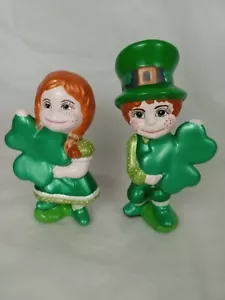  Boy & Girl Ceramic Figurines Saint Patrick’s Day Hand Painted - Picture 1 of 9