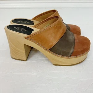 Swedish Hasbeens Clogs Colorblock Leather Block Heel Size 39 US 9 Women's - Picture 1 of 7