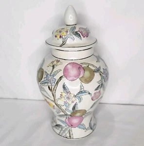 Vintage Oriental Chinoiserie Ginger Jar Plum Tree Flowers Hand Painted Pink Blue - Picture 1 of 10